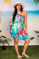 grreen and blue off shoulder dress