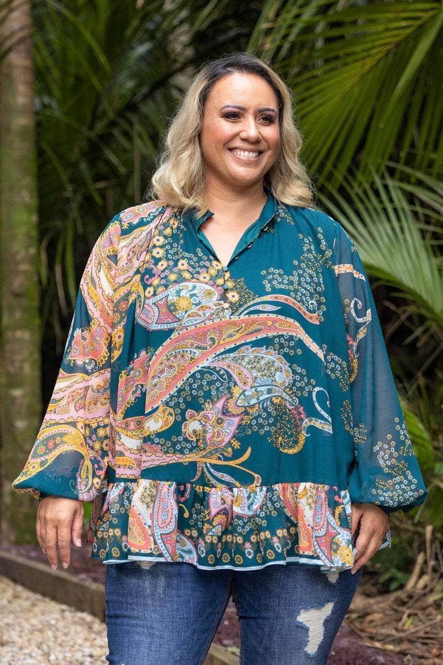teal paisley top plus size