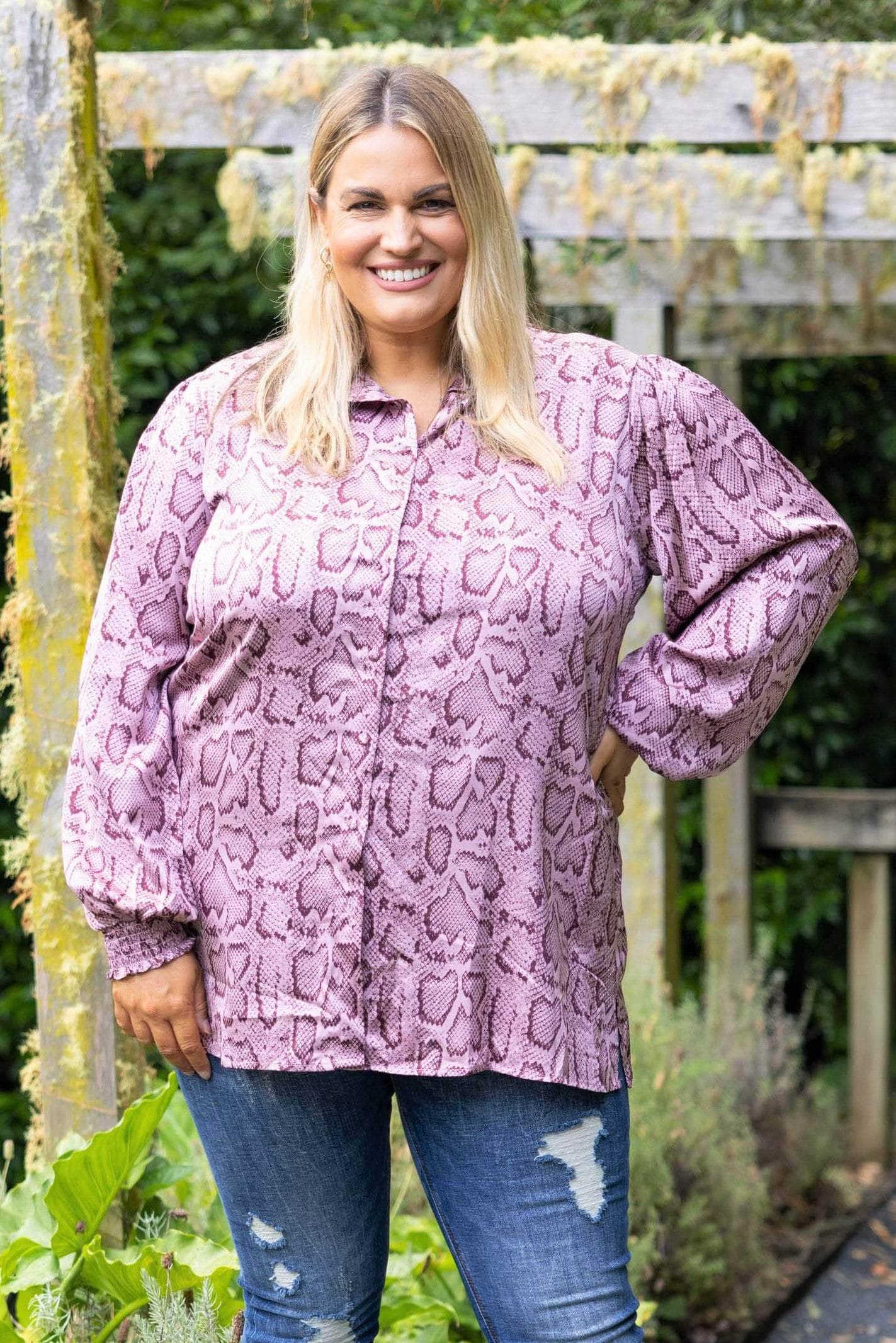 Pink Snake Print Shirt plus size