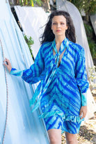 blue printed midi dress