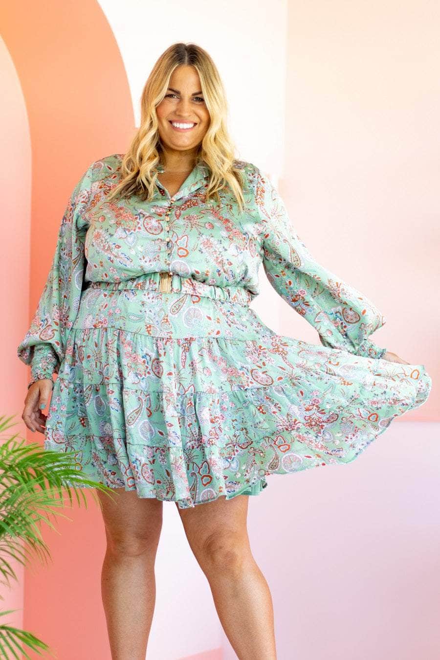 mint paisley mini dress plus size