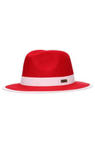 red wool fedora with pink trim