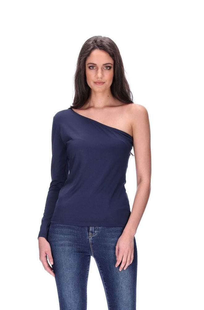 Lily One Shoulder Top Navy – Augustine