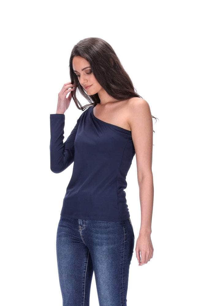 Lily One Shoulder Top Navy – Augustine