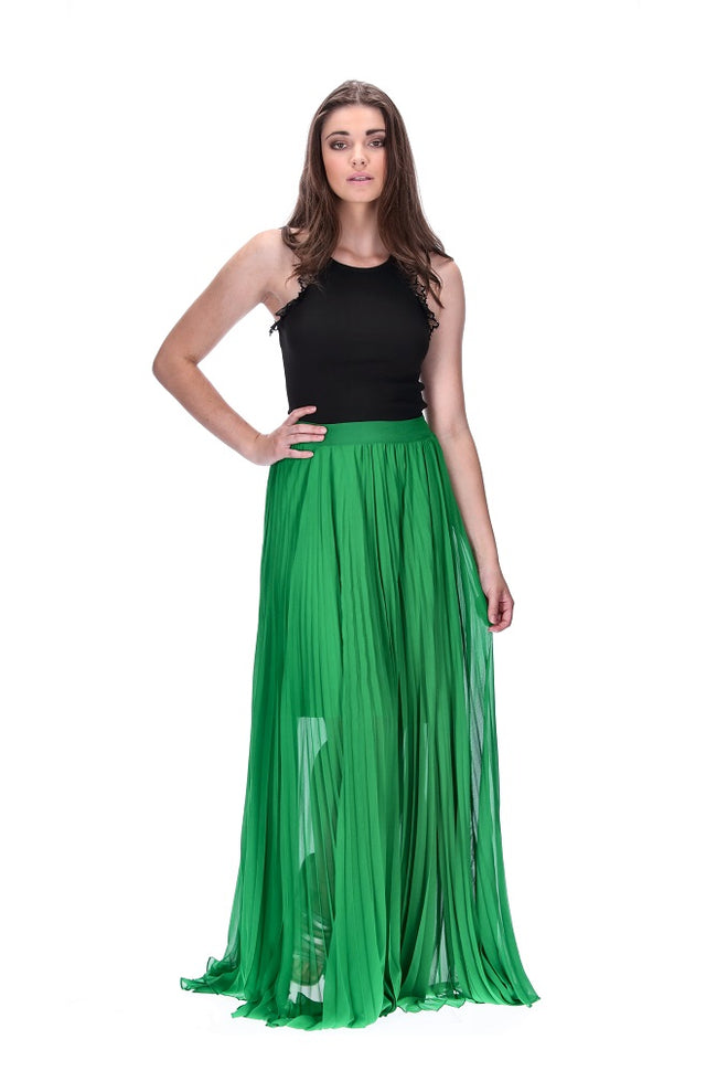 Pleated Maxi Skirt Green