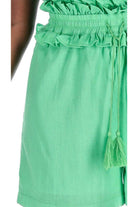 woven short green frilly waist