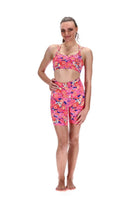 Power Play Crop Bra Pink Purple Floral Print