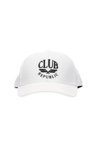 white sports cap with black logo