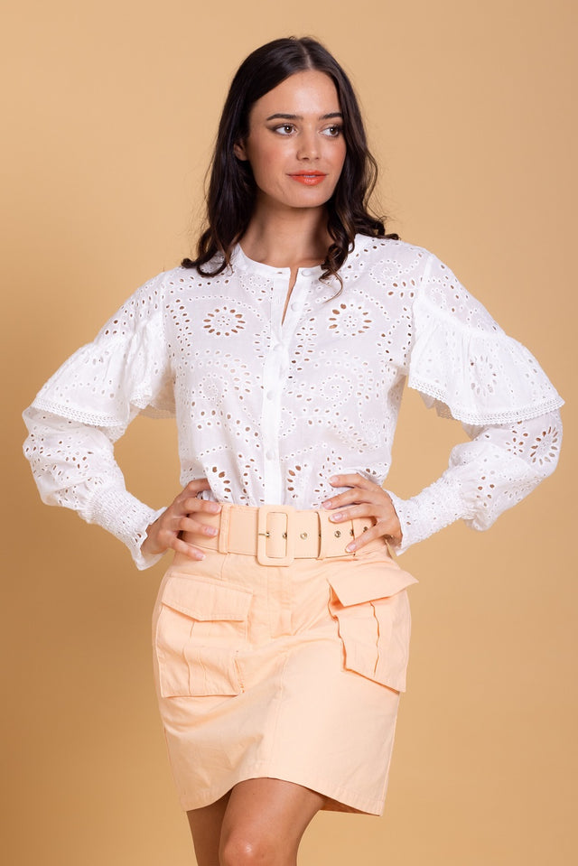Blouse Shirt White Embroidered Lace