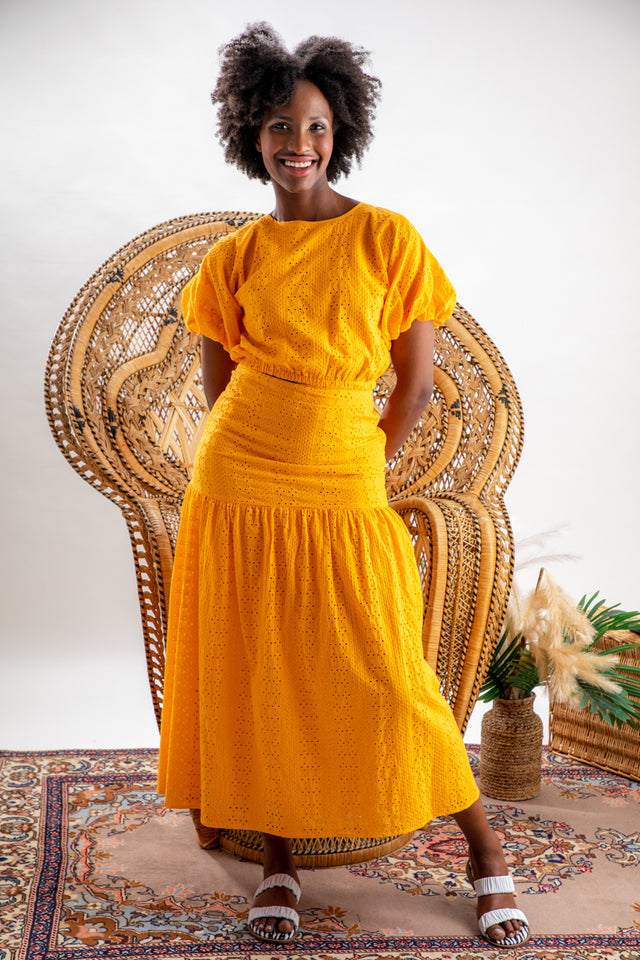 crop top & maxi skirt set orange lace